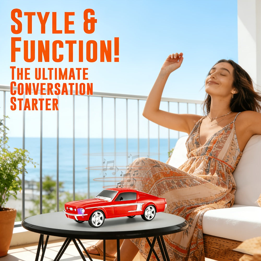 Retro Classic Car Model Bluetooth Speaker with Deep Bass, Colorful LED Lights, FM Radio, USB TF AUX Inputs