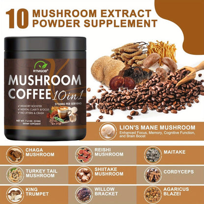 Mushroom Coffee Blend Powder 210g, Instant Coffee with Lion's Mane, Reishi, Cordyceps, Chaga & Chanterelle