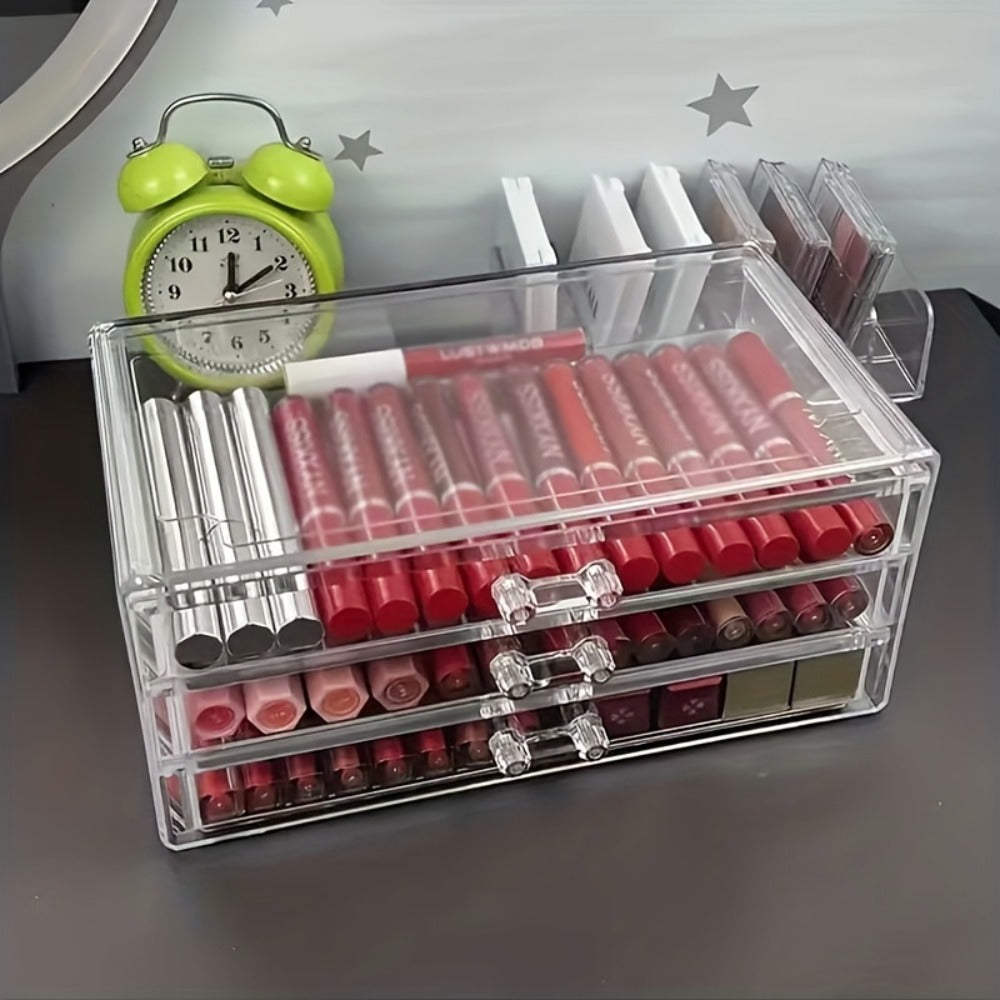 Clear Acrylic Makeup Organizer 5-Tier with Drawers Dustproof Cosmetic Storage for Lipstick Foundation Brushes Skincare