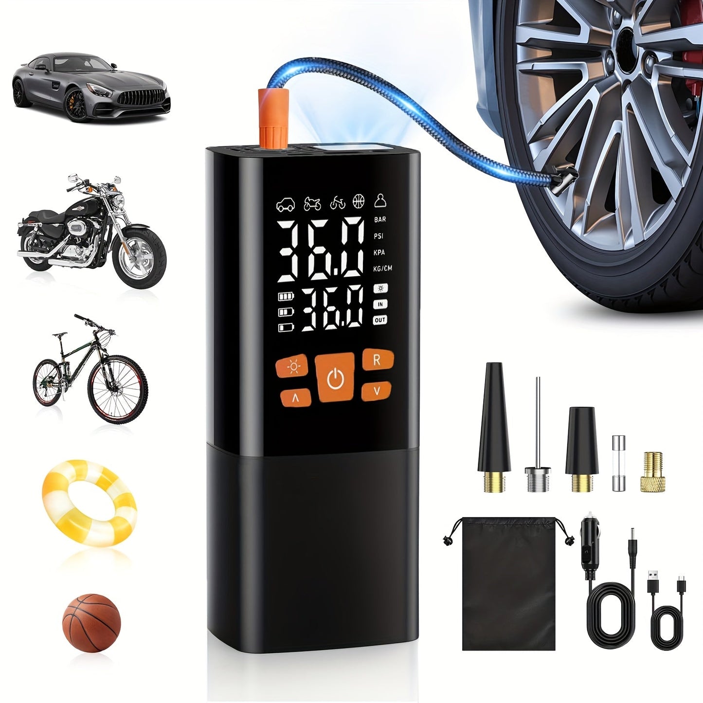 Portable Tire Inflator Air Compressor - 160 PSI 20000mAh Cordless Tire Pump 4X Faster with LED Light for Car