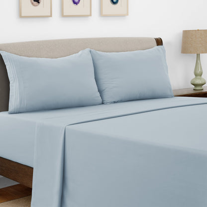 Bed Sheet Set Microfiber with Size-Dependent 3- or 4-Piece Contents and Six specified Bed Dimensions