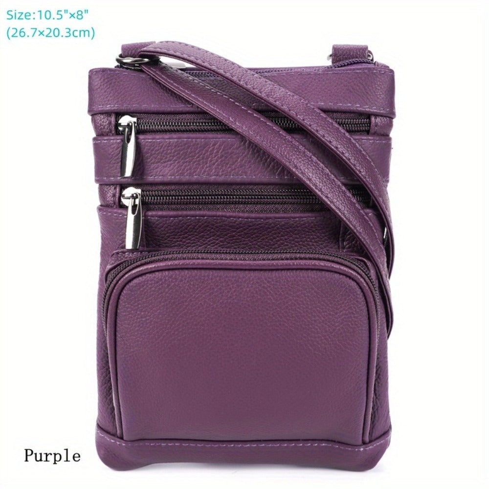 Genuine Leather Shoulder Bag for Women Men Soft First-Layer Cowhide Crossbody Bag Multi-Pocket Messenger Bag 3 Sizes Fits Smartphone Tablet