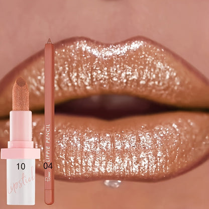 Lip Gloss Set by Pudaier with Matching Lip Liner, Glitter Finish and 10 Retained Color Pairings