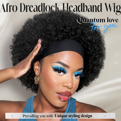 Afro Curly Headband Wig for Women Short Kinky Curly 180% Density – No Lace No Glue Synthetic Wig with Attached Headband, Heat Resistant