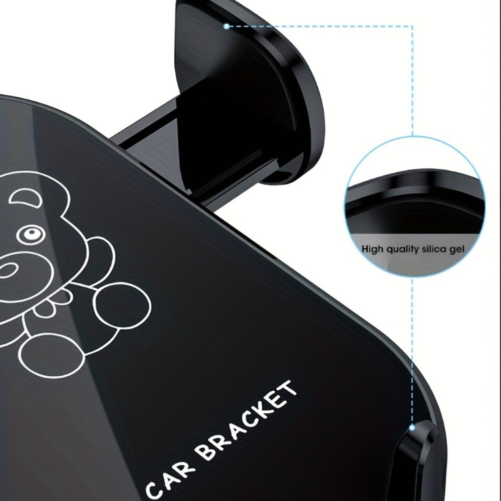 Bear-Graphic Air-Vent Phone Holder with 360-Degree Rotation, Black or Yellow Frame and Adjustable Cradle