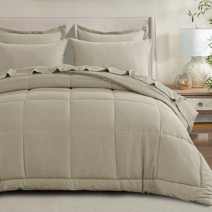 7 Piece Comforter Set Luxury Soft Fluffy Bedding All Season Bed in a Bag with Comforter Fitted Sheet Flat Sheet Pillowcases Hypoallergenic