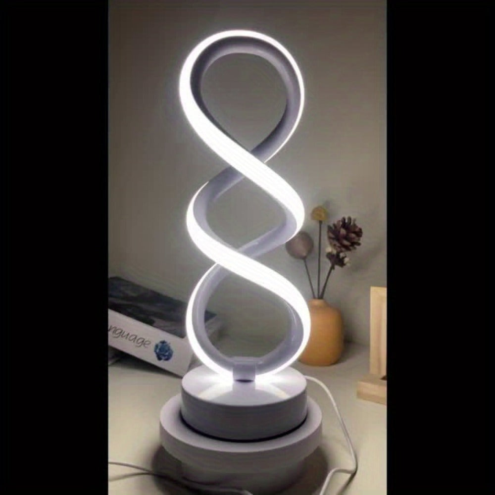 Spiral LED Table Lamp with Dimmable Push-Button Control, Modern Metal Base and Six Black or White Configuration Options