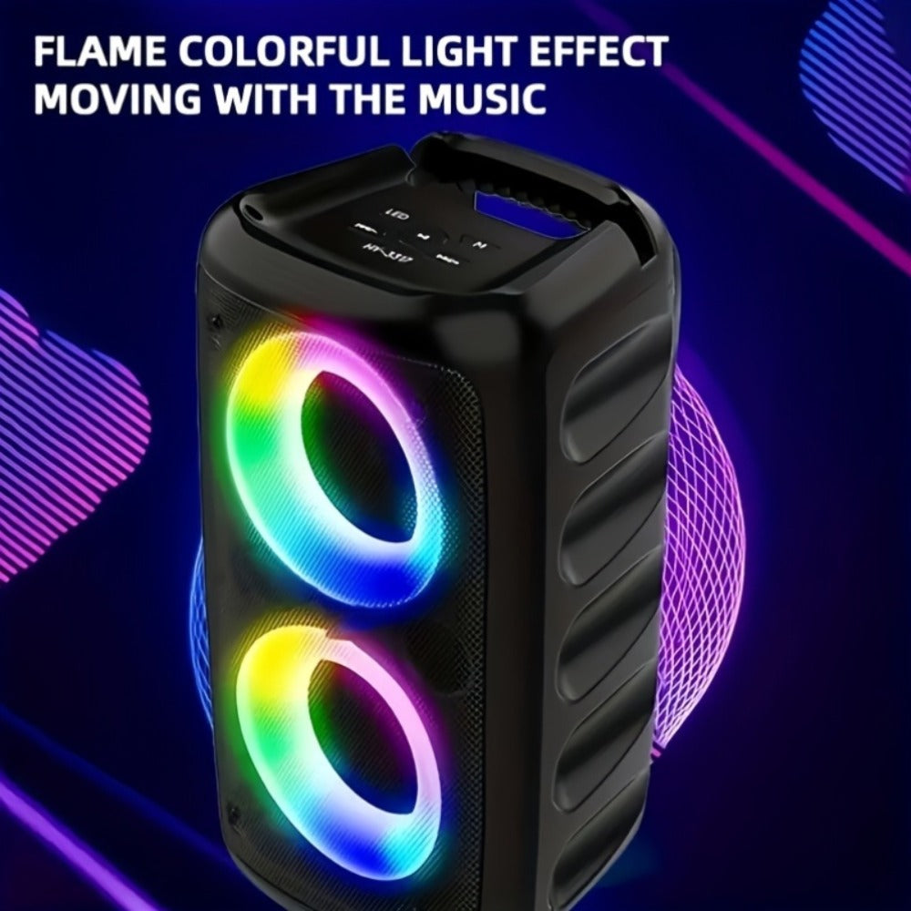 Portable PA Speaker Twin-Ring RGB Wireless Unit with TWS, Tablet Holder and Wired Microphone