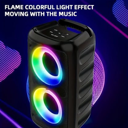 Portable PA Speaker Twin-Ring RGB Wireless Unit with TWS, Tablet Holder and Wired Microphone