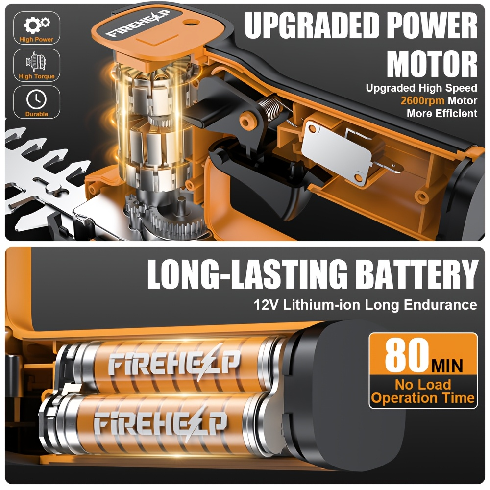 Electric Hedge Trimmer 2-in-1 Cordless with Rechargeable Lithium Battery, Brushless Motor Pruning Shears & Grass Shrub Cutter for Garden