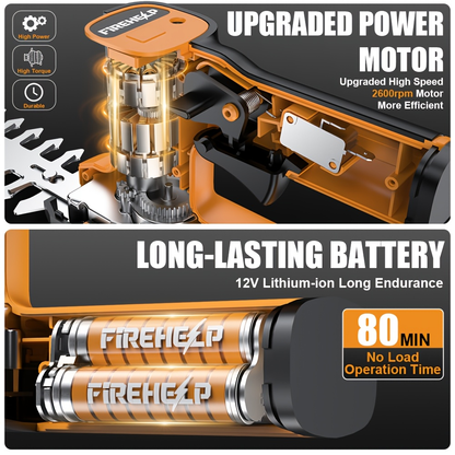 Electric Hedge Trimmer 2-in-1 Cordless with Rechargeable Lithium Battery, Brushless Motor Pruning Shears & Grass Shrub Cutter for Garden