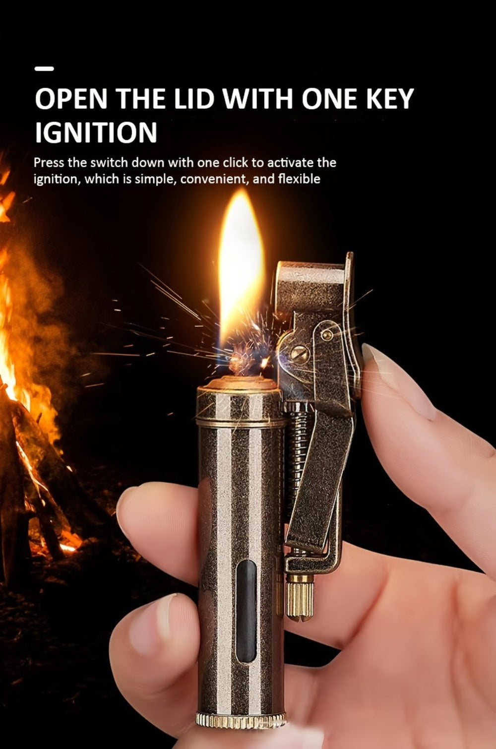Retro Copper Kerosene Lighter, Pure Copper Vintage Flip Top One-Click Ignition Lighter, Nostalgic Personality Design