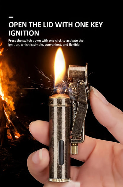 Retro Copper Kerosene Lighter, Pure Copper Vintage Flip Top One-Click Ignition Lighter, Nostalgic Personality Design