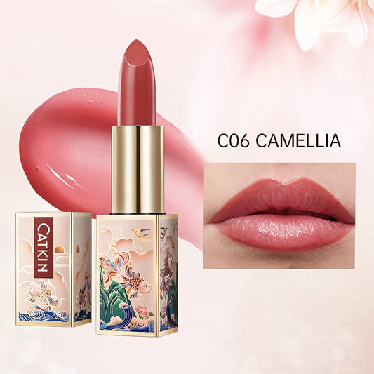 Lip Balm CATKIN Tinted Stick with Five Named Shade Options, Glossy Finish and Floral Packaging