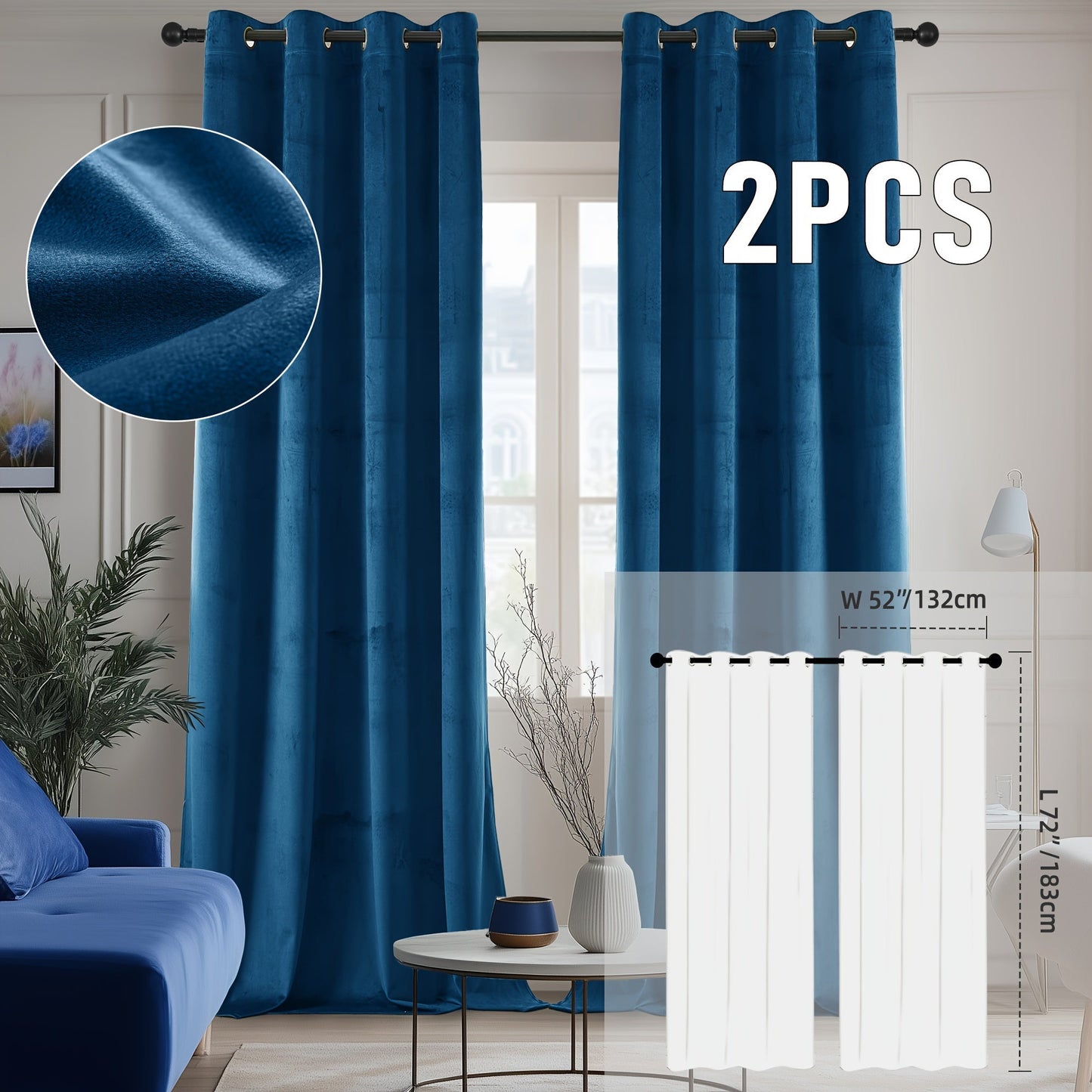 Velvet Room Darkening Curtains 2 Panels, Grommet Top Thermal Insulated Soundproof Blackout Curtains for Living Room Bedroom