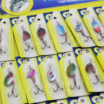 Fishing Lure Set 30-Piece Assorted Metal Spinner and Spoon Baits with Reflective Colors, Hooks and Display-Card Packaging