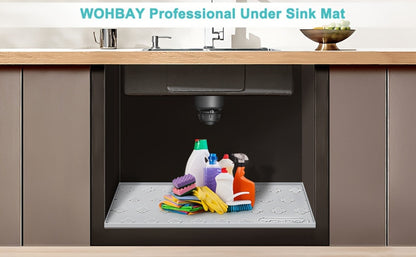 Under Sink Mat Silicone 34" x 22" Undersink Drip Tray Liner for Kitchen Bathroom Cabinet, Holds 2 Gallons