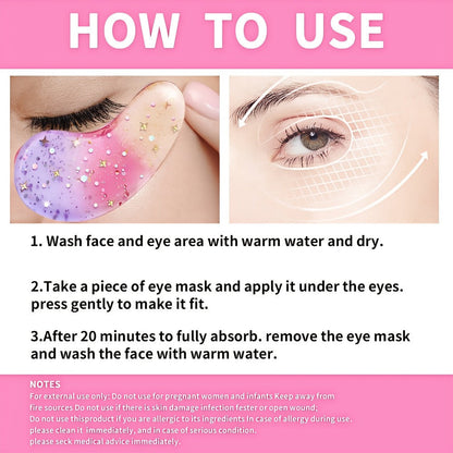 Tri-Color Glitter Under-Eye Mask Set with 24 Pairs of Individually Packed Pink, Gold and Green Gel Patches