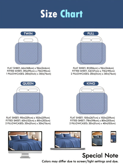 Fitted Sheet Set Deep Pocket | Soft Cooling Breathable Bedding 3-4pcs Fade-Resistant All-Season for Twin Full Queen King