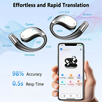 Open-Ear Translation Earphones with Oval Charging Case in Black, Orange or Light Beige Options