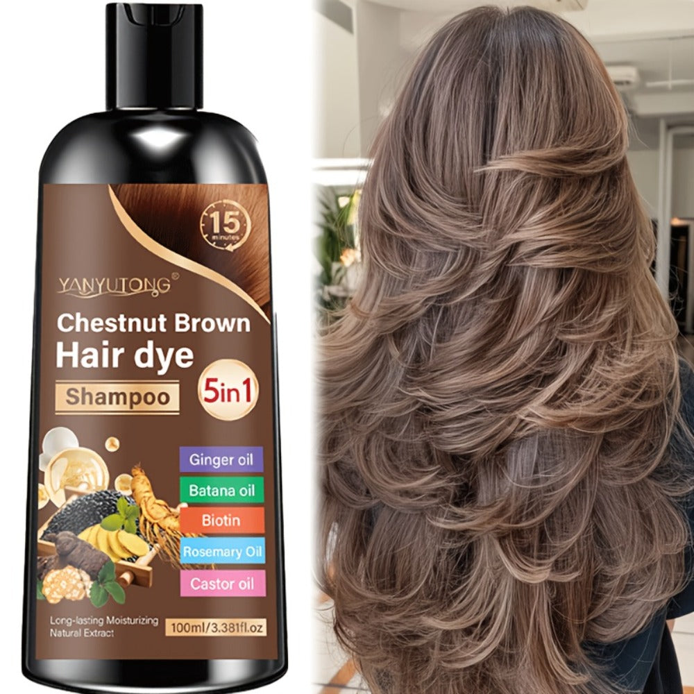 Hair Dye Shampoo, YANYUTONG 100ml 5-in-1 Bottle in Black, Brown or Chestnut Brown Options for Home Use