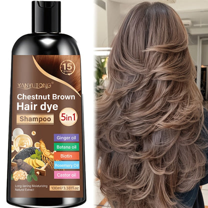 Hair Dye Shampoo, YANYUTONG 100ml 5-in-1 Bottle in Black, Brown or Chestnut Brown Options for Home Use