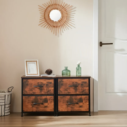 Nightstand with 2 Storage Drawers, 20" Bedside Table with Wooden Top & Fabric Cabinet, Steel Frame Mini Dresser for Bedroom