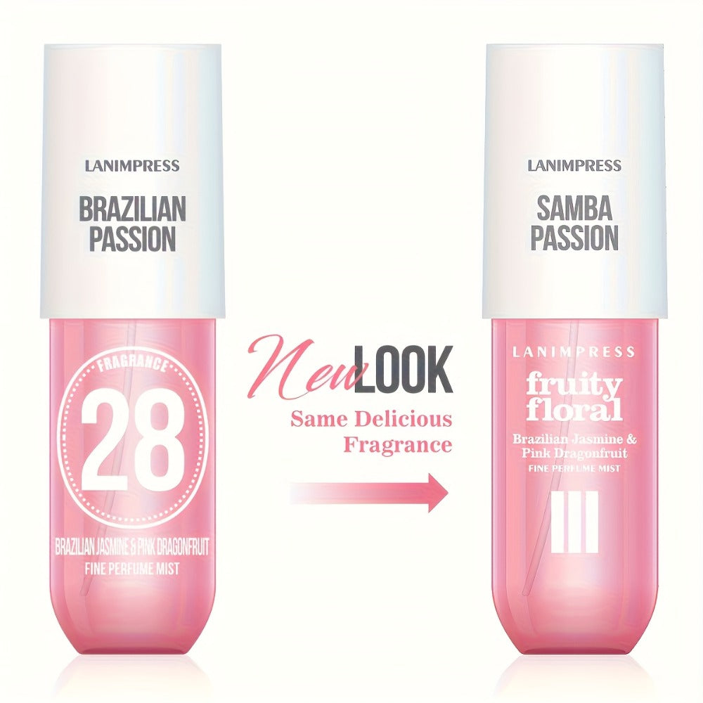Body Hair Perfume Mist for Women Samba Passion Fruity Floral Fine Mist Spray Long Lasting Light Feminine Fragrance 3.0 fl oz Travel Size