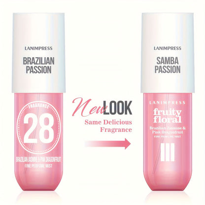 Body Hair Perfume Mist for Women Samba Passion Fruity Floral Fine Mist Spray Long Lasting Light Feminine Fragrance 3.0 fl oz Travel Size