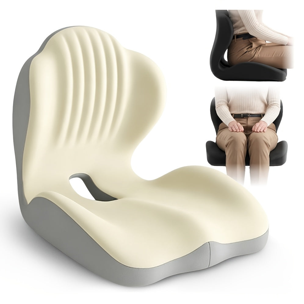 Memory Foam Seat Cushion Ergonomic with Back Support & Breathable Hollow Design – Comfortable Chair Pad for Office, Car Seat & Long Sitting