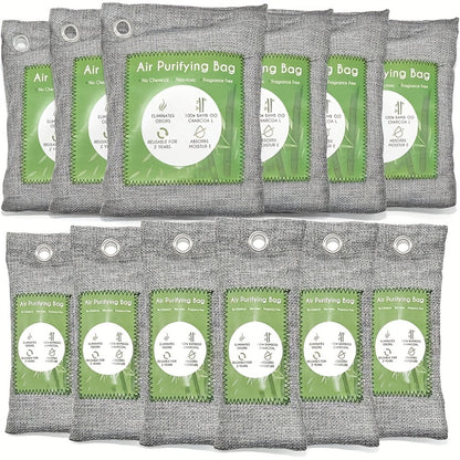 Bamboo Charcoal Air Purifying Bags Odor Absorber & Moisture Absorber Natural Activated for Entryways, Bedrooms and Living Spaces