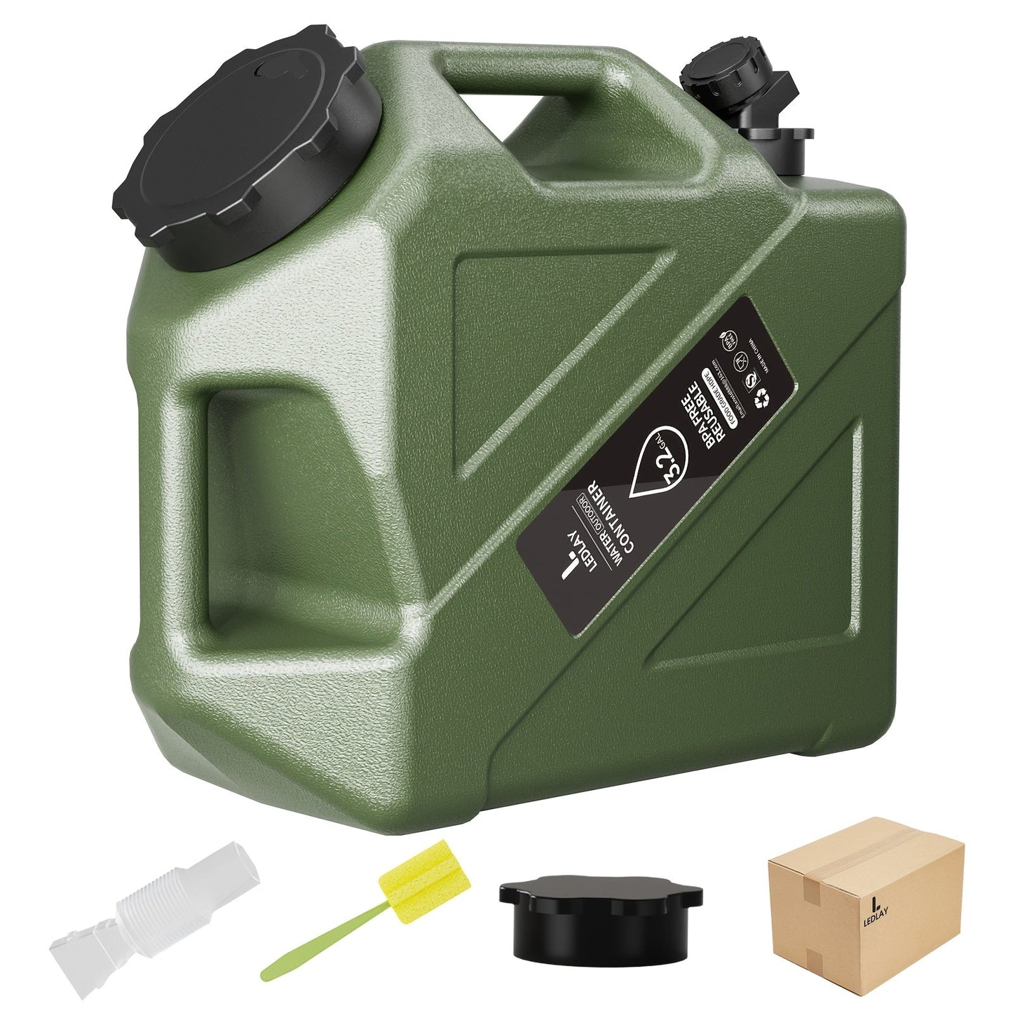 Collapsible Camping Water Storage Bucket 3.2 Gal Portable Water Tank with Faucet Dispenser Army Green Outdoor Emergency Water Container