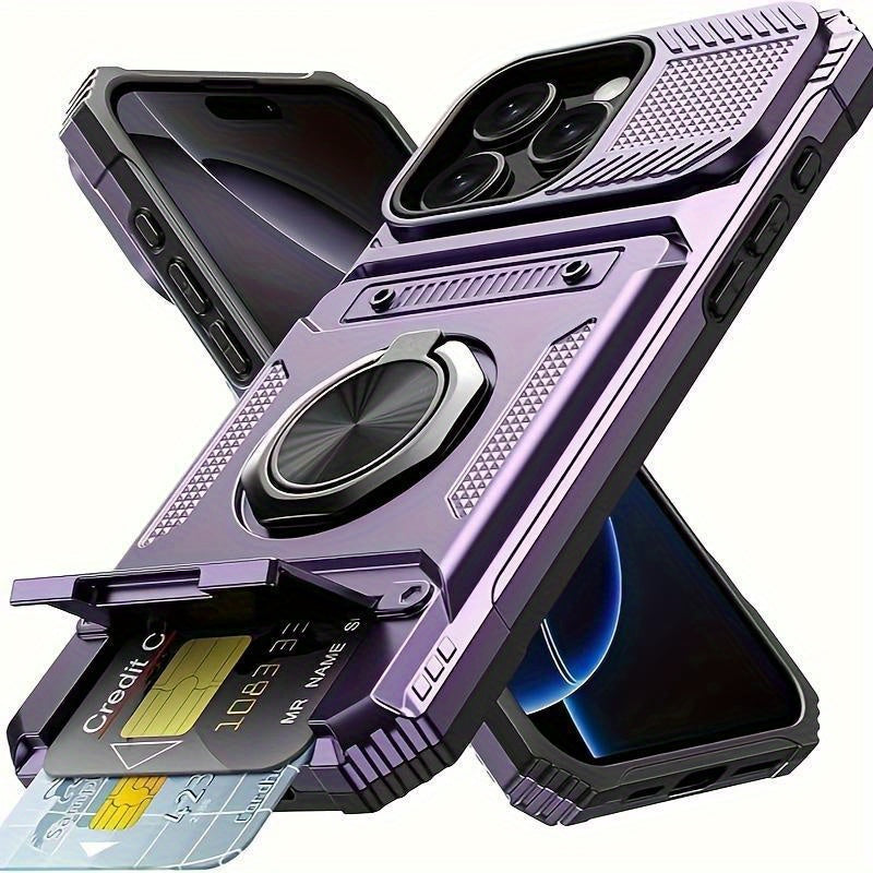 iPhone Card Slot Shockproof Case with Ring Holder & Kickstand – Wallet Phone Cover for iPhone 17 17 Air 17 Pro Max 16 15 14 13 12 11 Pro Max