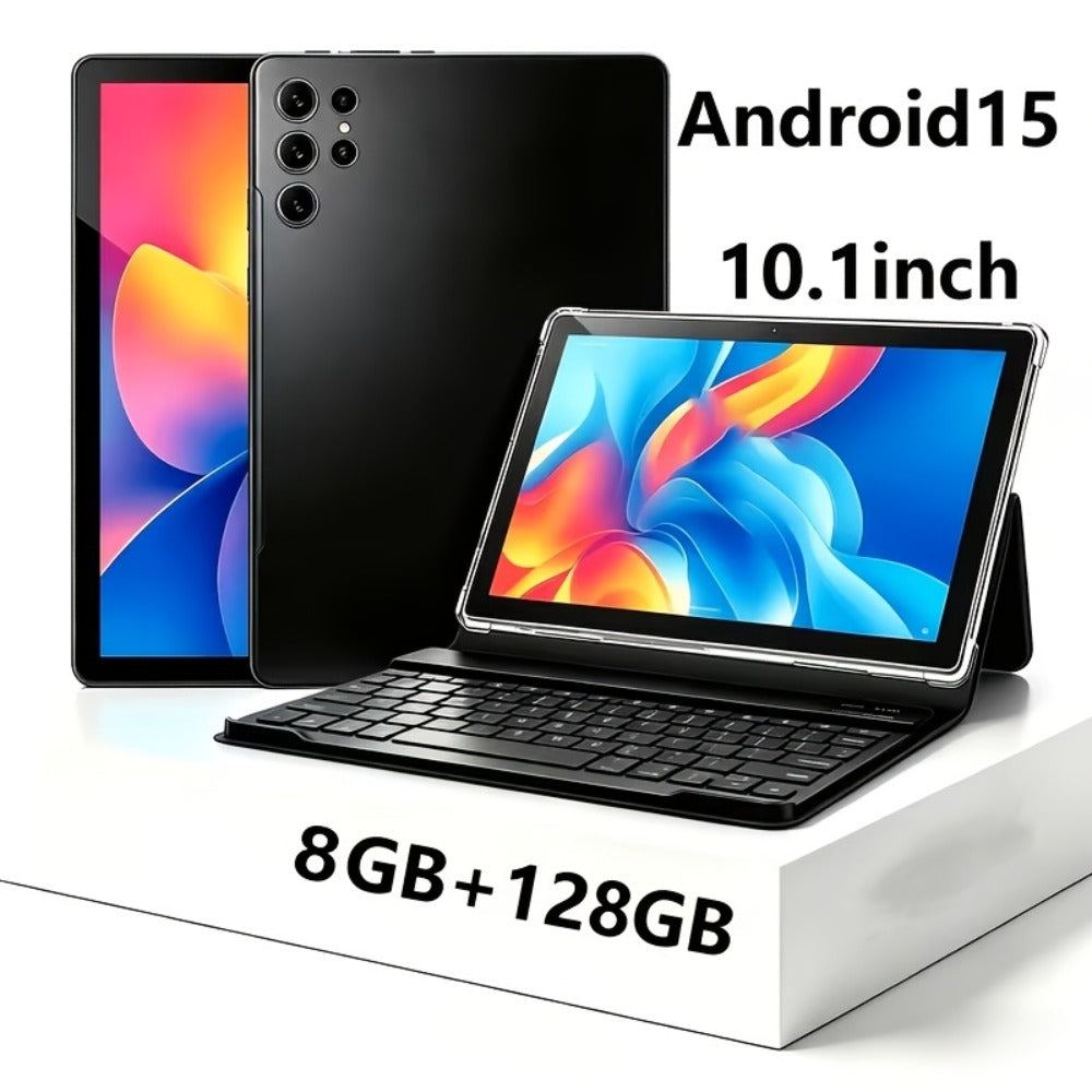 2-in-1 Tablet Android 15, 10.1 Inch Tablet with Keyboard Case Stylus, 8GB RAM 128GB ROM, 8000mAh Battery