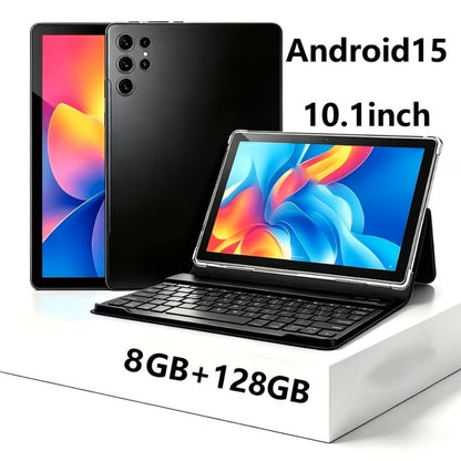 2-in-1 Tablet Android 15, 10.1 Inch Tablet with Keyboard Case Stylus, 8GB RAM 128GB ROM, 8000mAh Battery