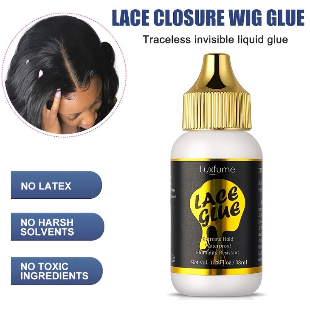 Wig Glue Latex Free 1.28oz Lace Front Traceless Sweat Rain Resistant All Day Wear Sensitive for Home, Travel and Salon Hair Styling
