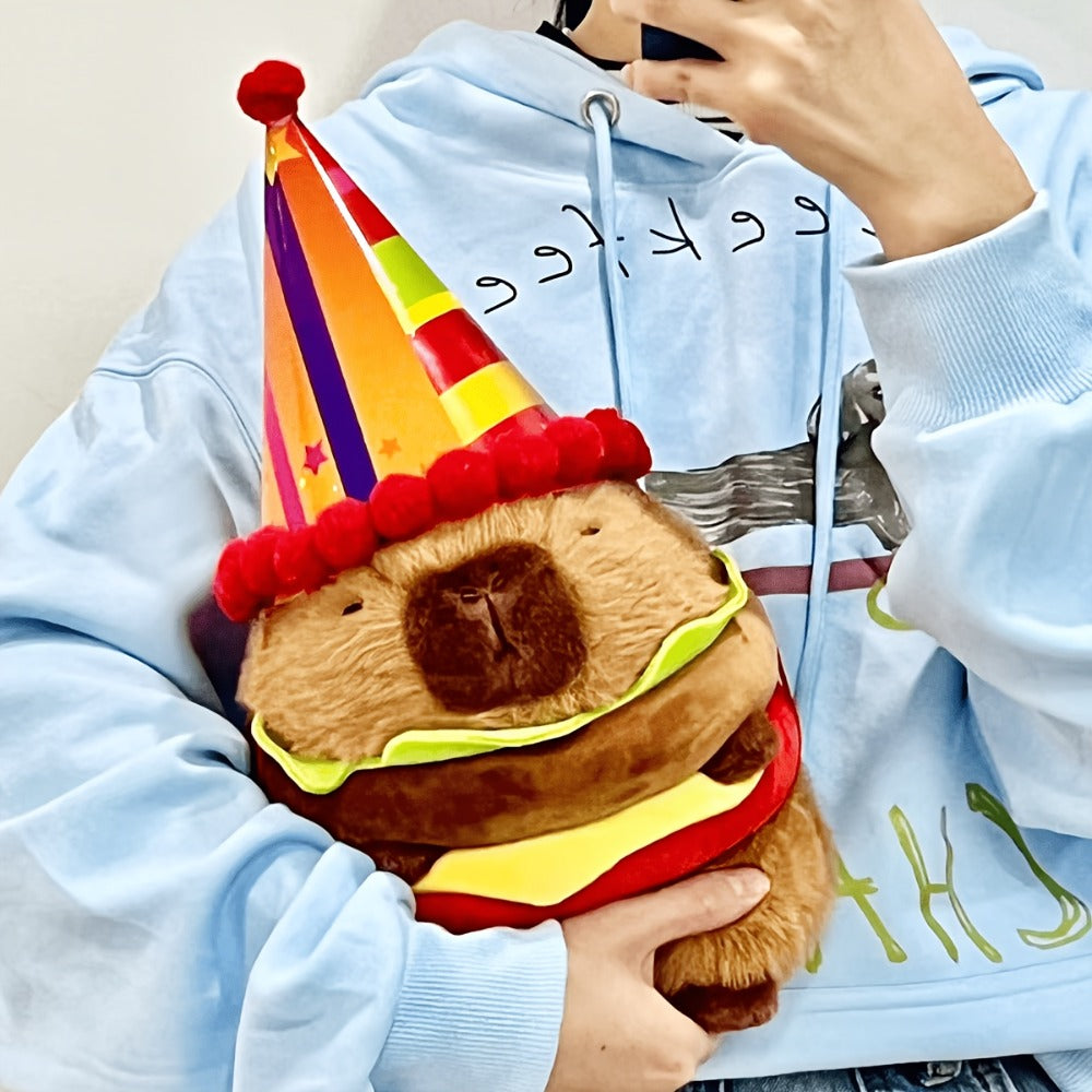 Capybara Plush Stuffed Animal Hamburger Burger Hat Funny Kawaii Plush Toy with the Listed Color, Size or Set Options for Everyday Use