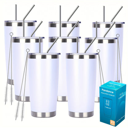 Stainless Steel Insulated Tumblers with Lid and Straw Bulk 20oz 304 Double Wall Vacuum Travel Mug for Hot Iced Coffee Drinks Water Cup Set