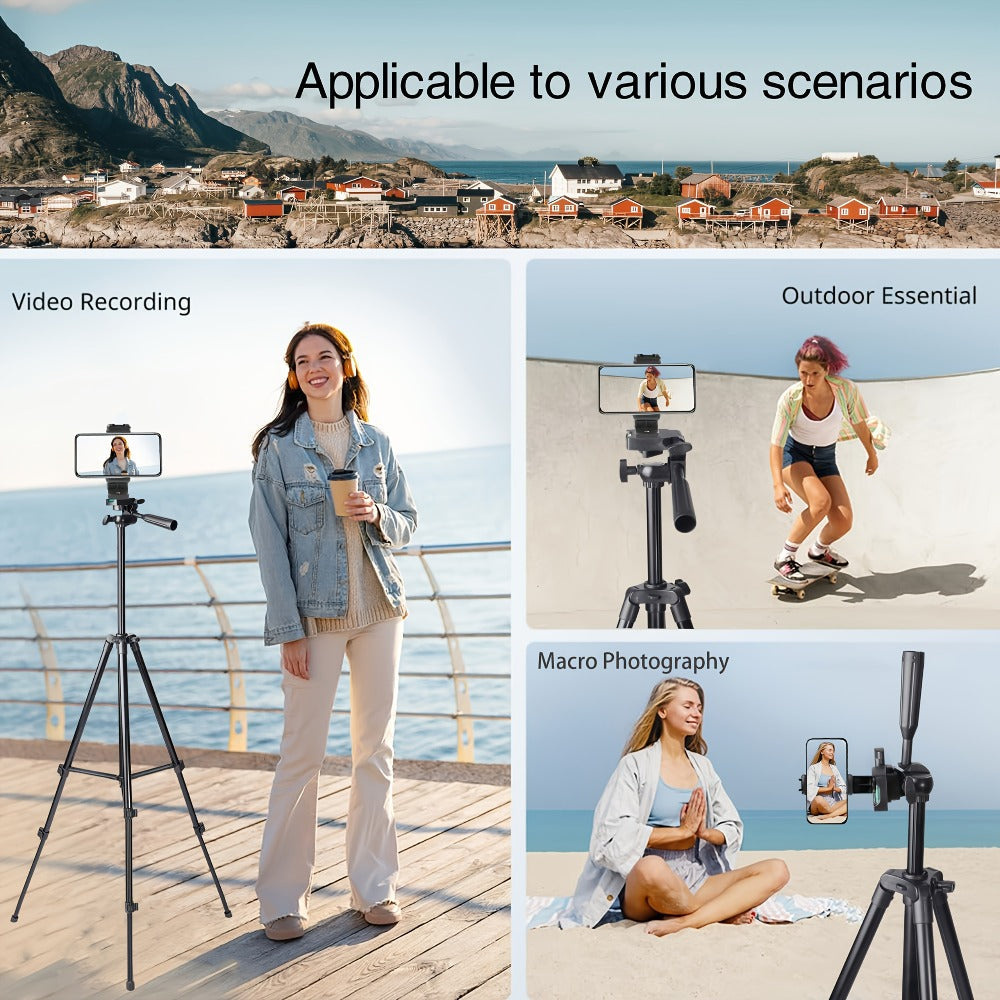 55 Inch Aluminum Tripod with Pistol Grip Head | Dual-Use Phone & Camera Travel Stand for iPhone Android DSLR Mirrorless Action Cam