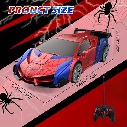 Spider Robot RC Car for Kids 1:18 with LED Lights, One-Button Transform Police Car Stunt Toy