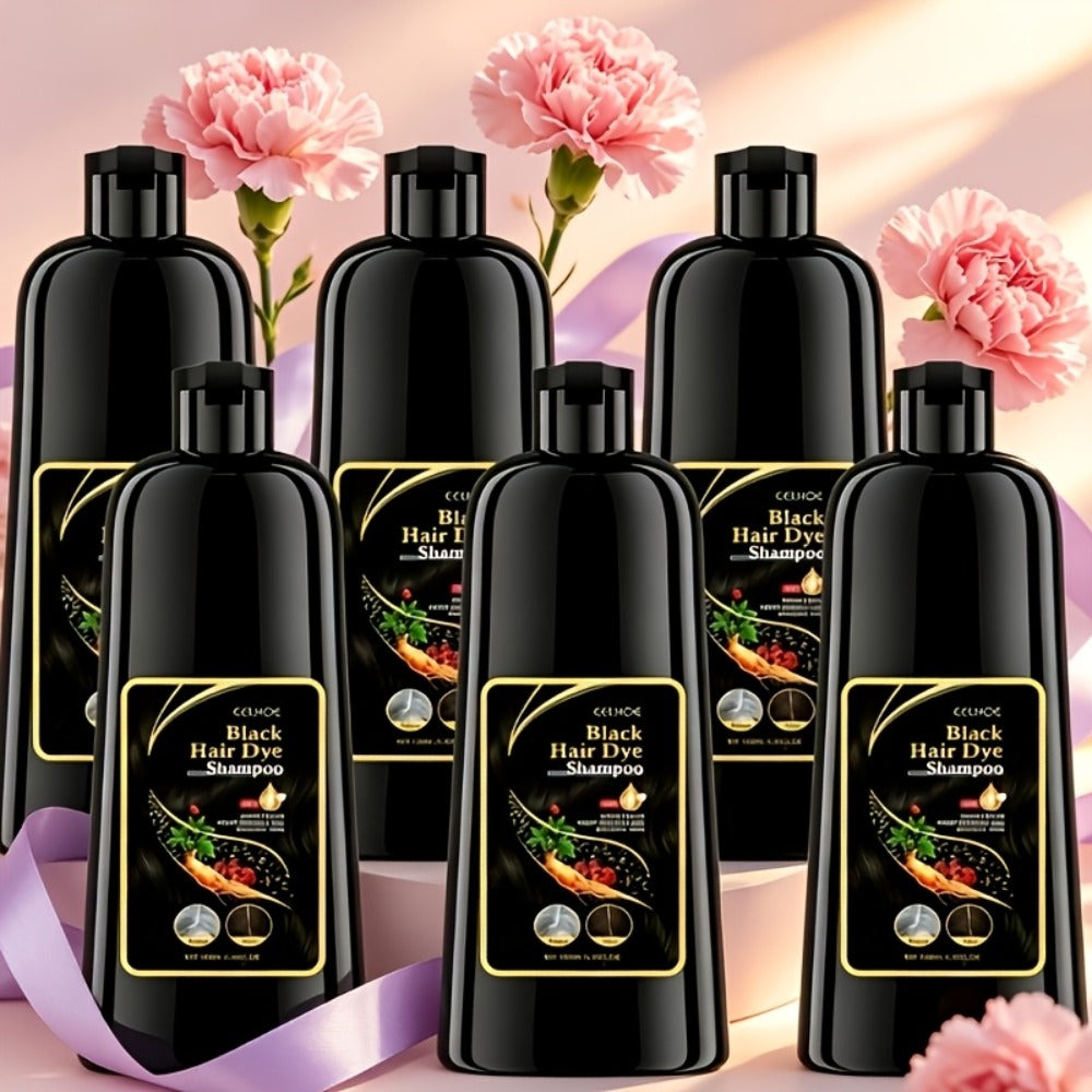 Hair Dye Shampoo 3-in-1 Color Conditioner Cooling Formula 6pcs Set – Black & Brown Gradual Gray Coverage, Unisex Long Hair Color Shampoo