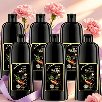 Hair Dye Shampoo 3-in-1 Color Conditioner Cooling Formula 6pcs Set – Black & Brown Gradual Gray Coverage, Unisex Long Hair Color Shampoo