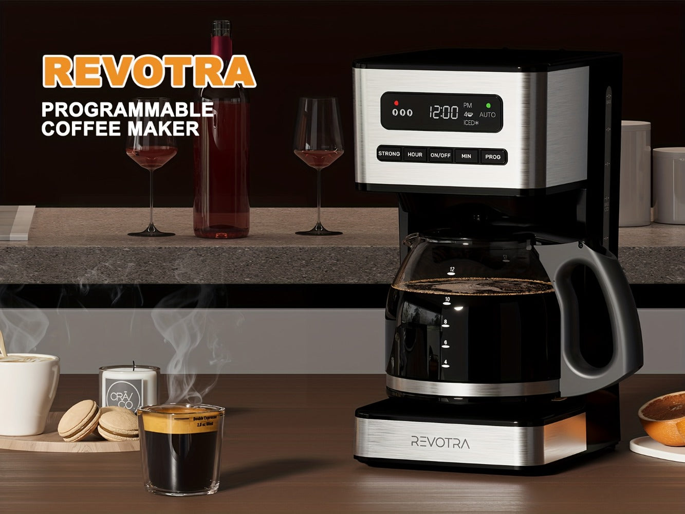 12-Cup Programmable Drip Coffee Maker, Regular & Strong Brew, Iced Coffee Setting, 1-4 Cup Mode, 24H Timer