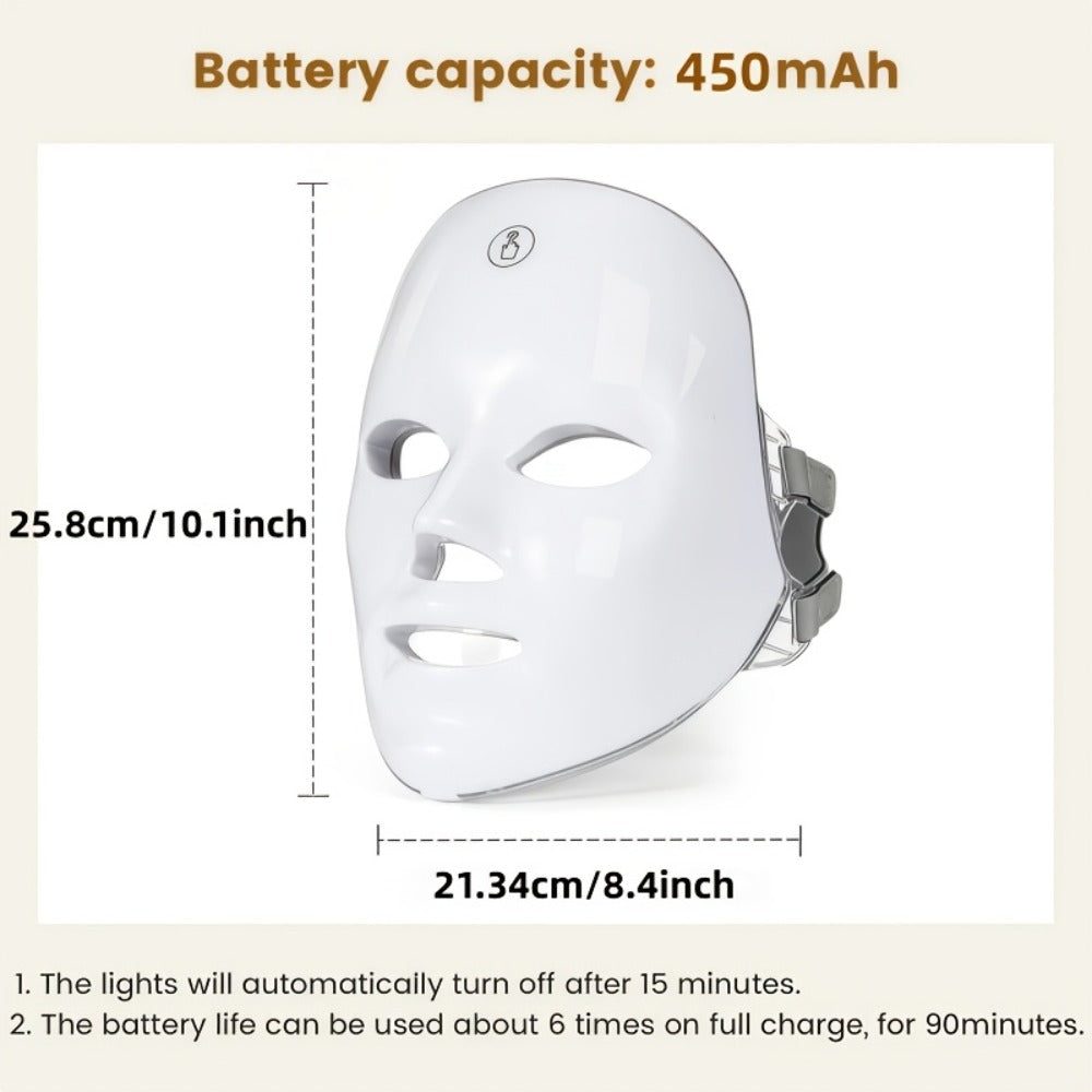 LED Light Therapy Facial Beauty Device - 7 Color Photon Skin Rejuvenation Face Care Tool, USB Powered Wrinkle Acne Treatment Home Spa