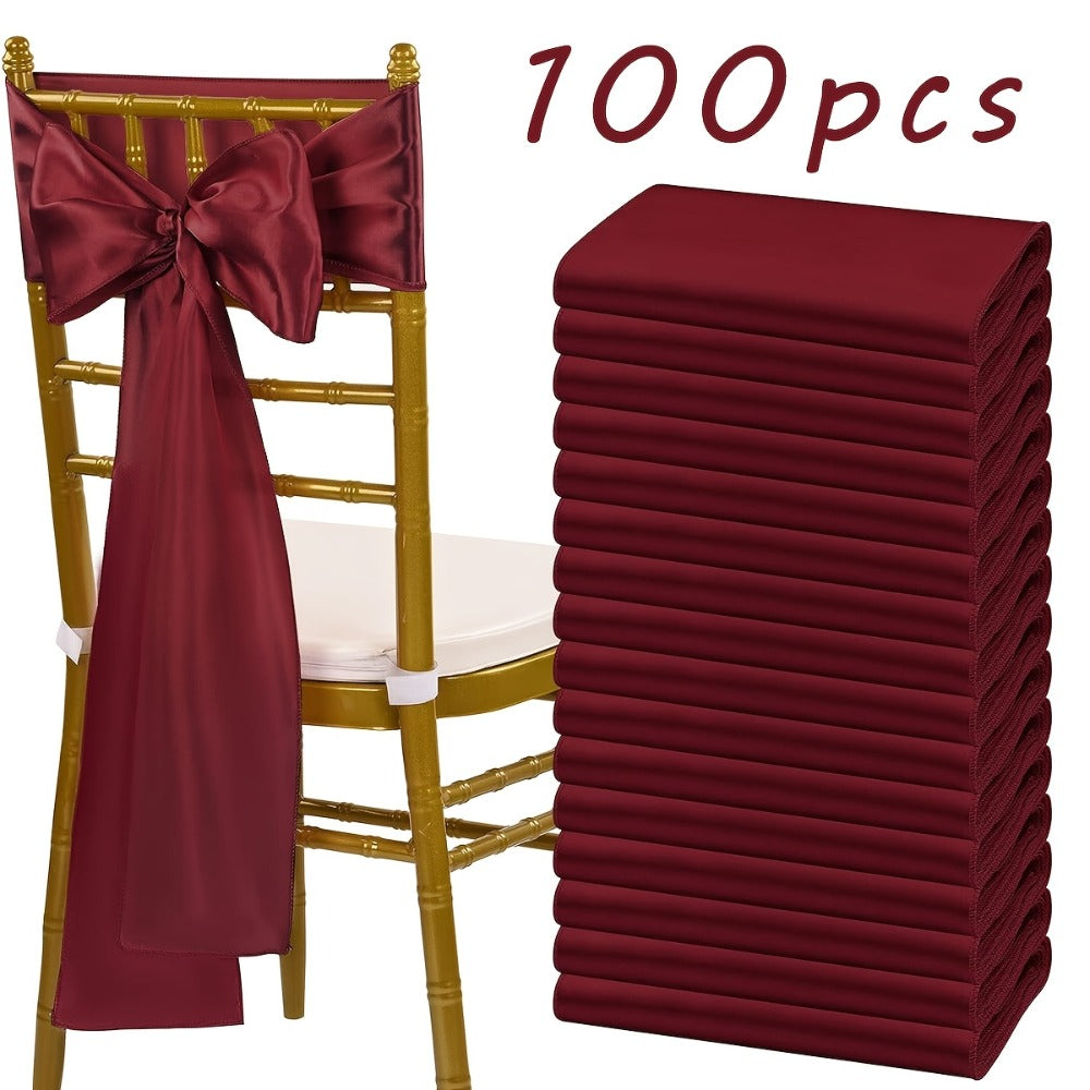 100pcs Satin Chair Sashes Bows for Wedding Banquet Party Event Decoration, 13 Colors, 18×275cm