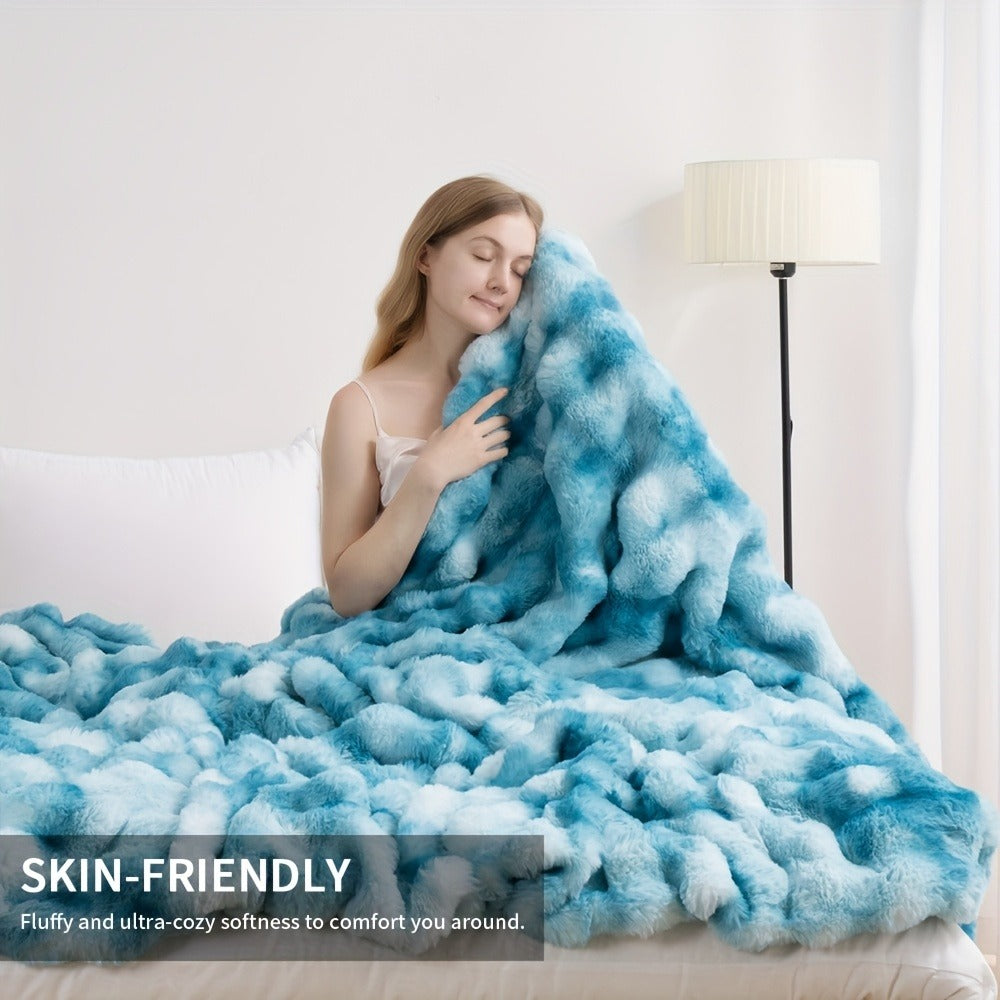 Faux Rabbit Fur Throw Blanket in 11 Checkout Colors and Throw, Twin, Queen or King Size Options