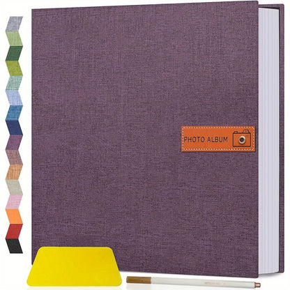 Self Adhesive Photo Album Scrapbook – Large Linen Cover Memory Book for 4x6 5x7 8x10 Photos, DIY Picture Book with Metal Pen, Gift for Mom