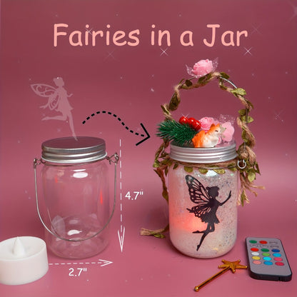 Fairy Mason Jar Lantern Craft Kit for Two Lights with Color-Changing LED Candles and Remote Control