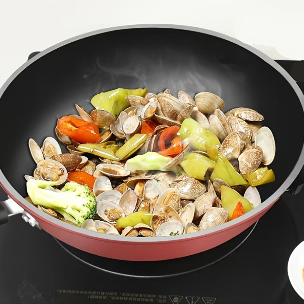 German Diamond Non-Stick Stir Fry Pan - Rice Stone Coating Smokeless Flat Bottom Wok for Induction Cooker Gas Stove