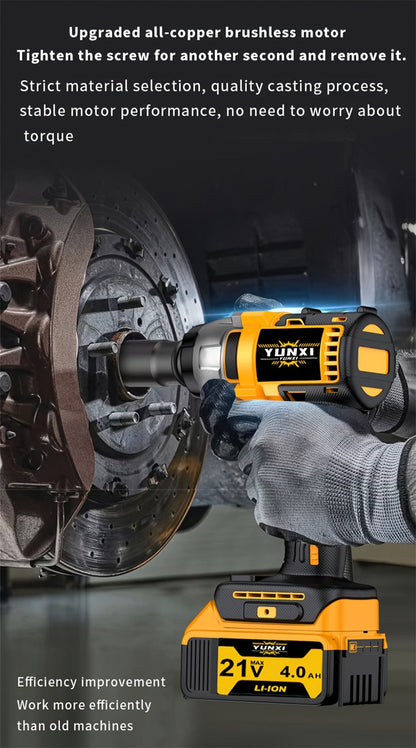Cordless Impact Wrench 21V Brushless Electric Drill Set with 4000mAh Battery, Toolbox & Full Accessories